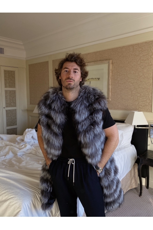 Fur vest of silver fox mens collection