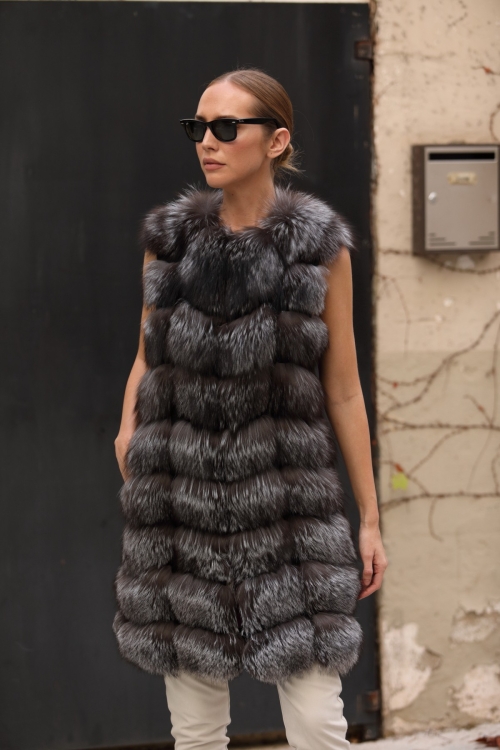Gilet en fourrure naturelle de renard argenté Celine