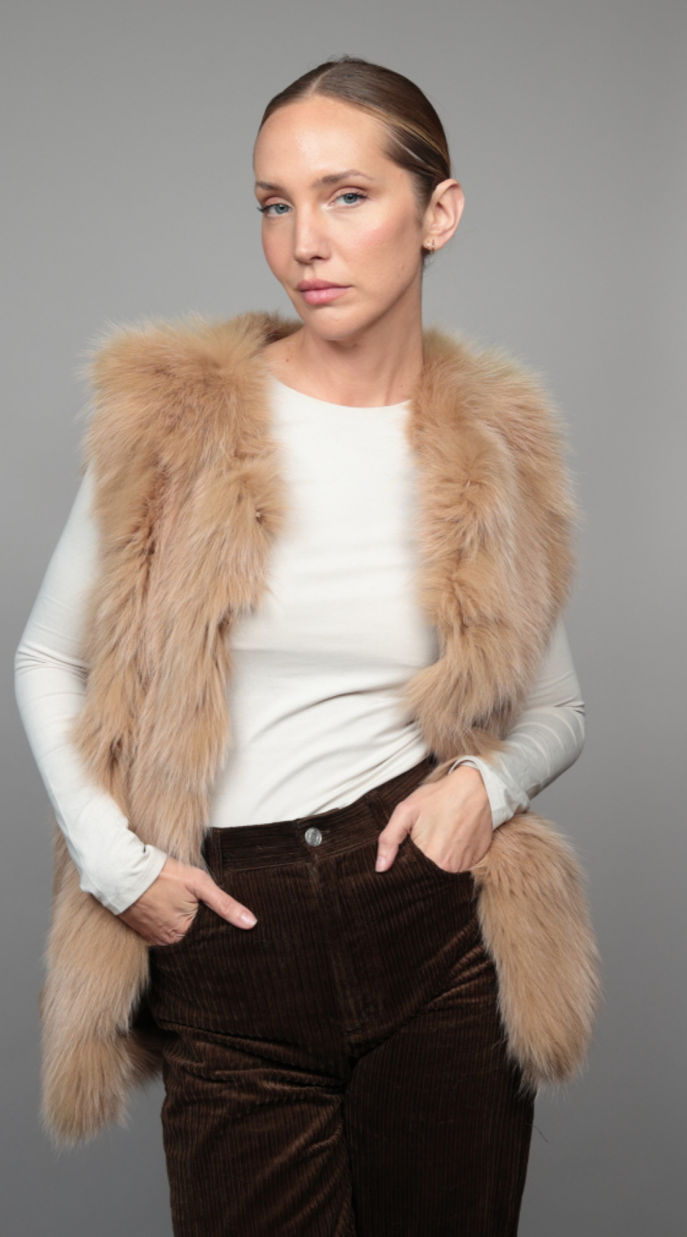 Chaleco  Diana Tallas S Colores Miel_copiar