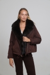 Chaqueta Charlotte de tejido con cuello largo de piel de zorro en tono marrón oscuro - S, Marrón oscuro