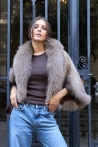 Chaqueta Celia de piel de visón tricotado y piel de zorro - S, Marrón Claro