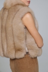 Chaleco corto Daniela de piel en vertical de zorro - S, Beige