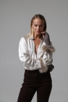 Mitones Teresa de punto y piel de zorro shadow - Talla única, Taupe
