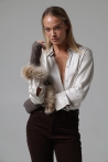 Fingerless mitts Teresa in knit and shadow fox fur - One size, Taupe